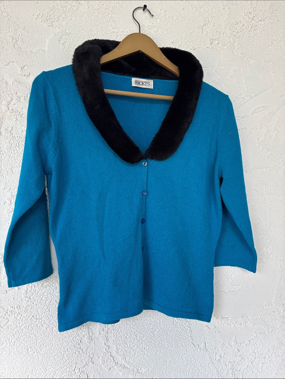 Ricki's Teal Cardigan with Black Faux Fur Collar